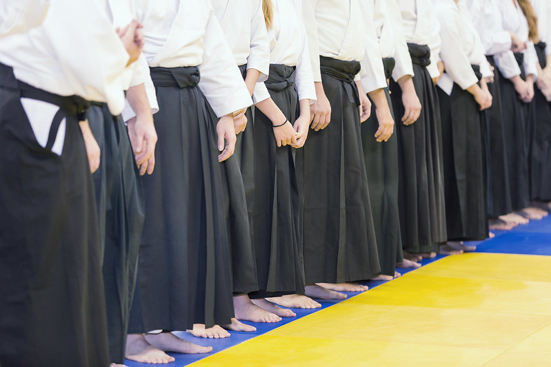 Aikido trainees wearing hakama